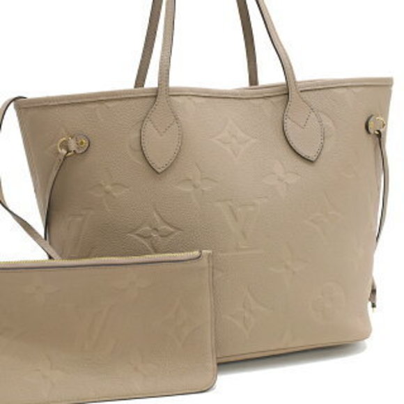 Louis Vuitton Neverfull Tote Bag Empreinte Leather Tourterelle Gray - Picture 1 of 8